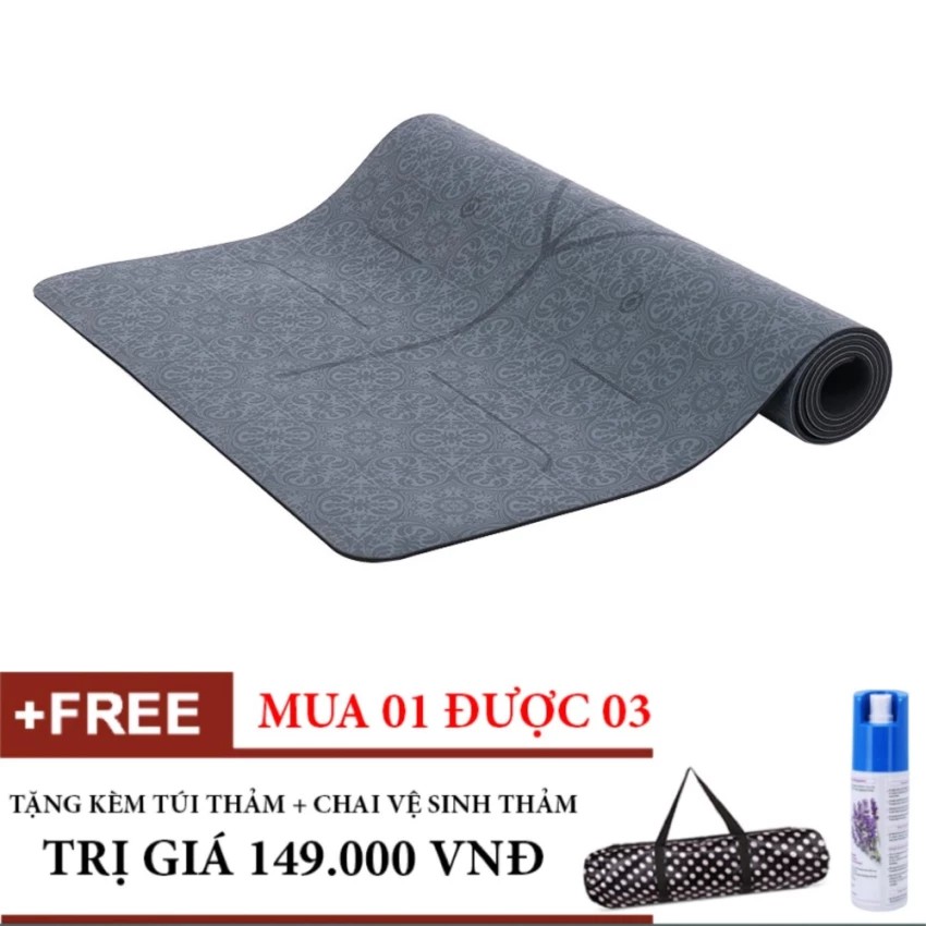 Combo Thảm Tập Yoga Định Tuyến PU cao cấp Tặng túi và Chai xịt thảm