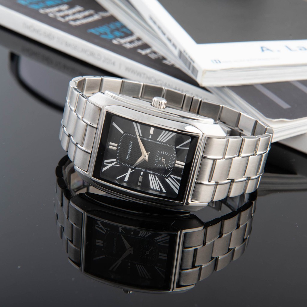 Đồng hồ Romanson Sport Watch TM2629JMWBK nam mặt chữ nhật kính chống xước, máy Thụy Sĩ chống nước dây thép chính hãng