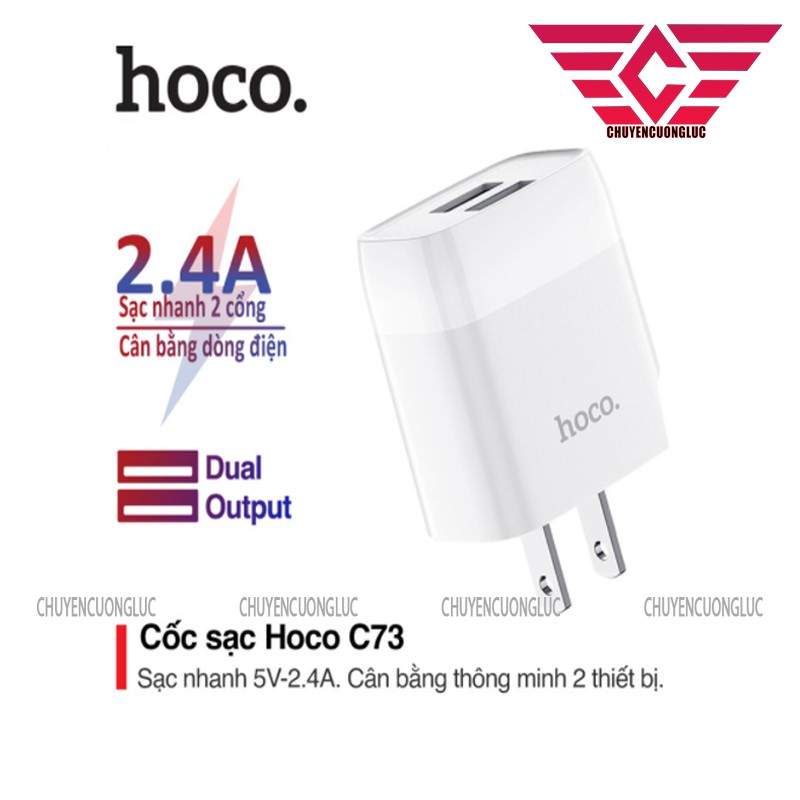 Cóc sạc nhanh 2 cổng cho iphone, android - Hoco c73 - tặng kèm dây sạc iphone