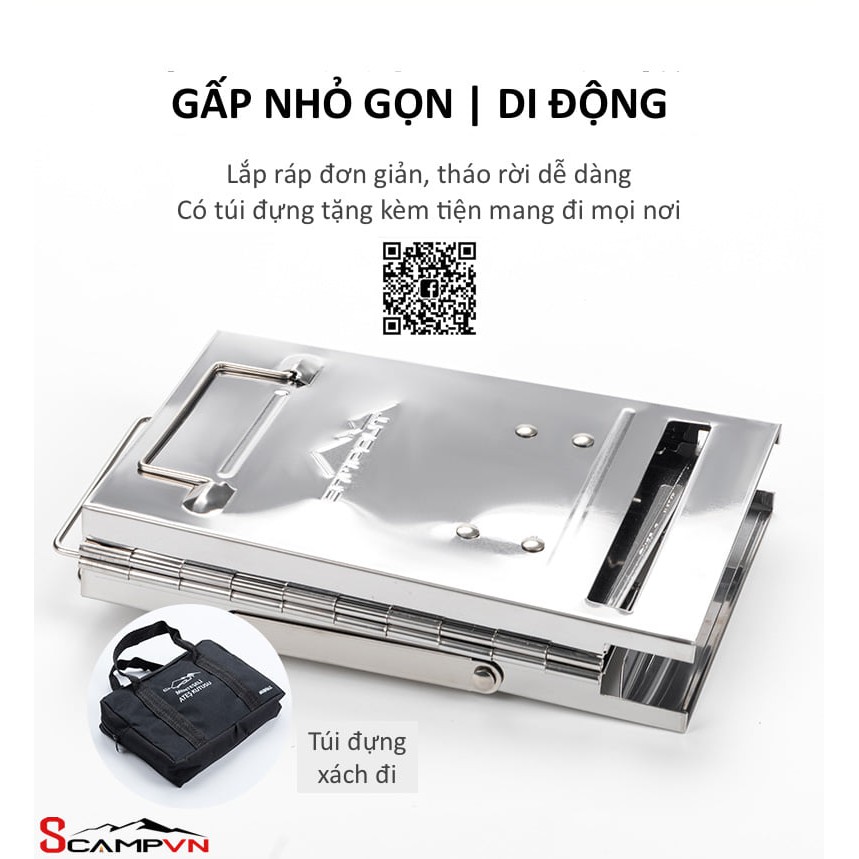 Bếp lò đun củi than gấp gọn NURGAZ CAMPOUT (Thổ Nhĩ Kỳ) Inox 430 cắm trại dã ngoại du lịch