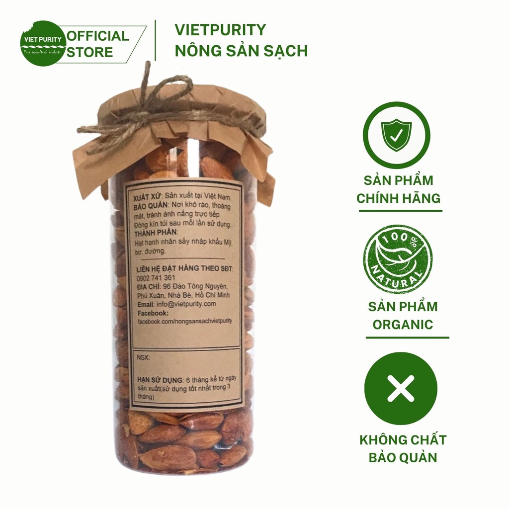 Hạt hạnh nhân rang bơ 500g vietpurity vỏ mỏng - ảnh sản phẩm 2