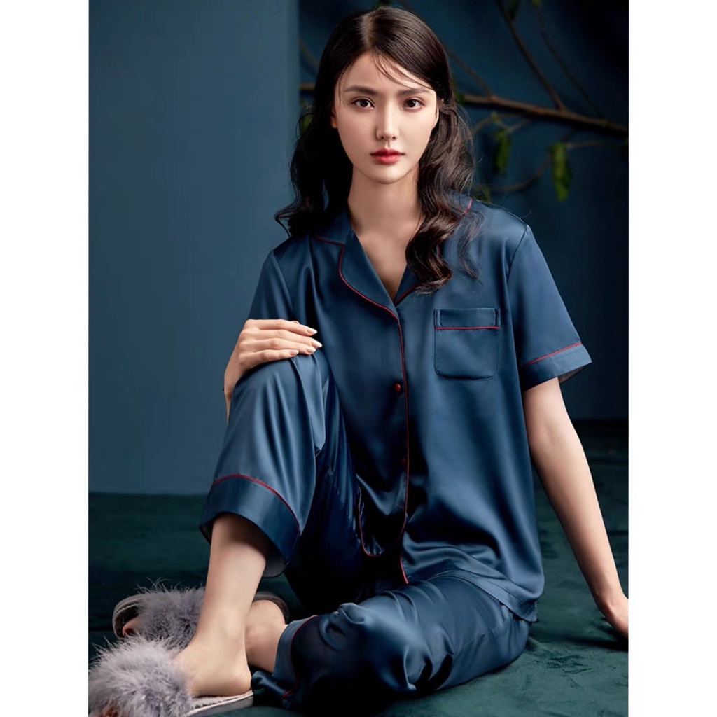 Đồ bộ pijama lụa nữ mặc nhà tay ngắn quần dài mùa hè mango cao cấp bộ đồ ngủ nữ lụa - Merly Official