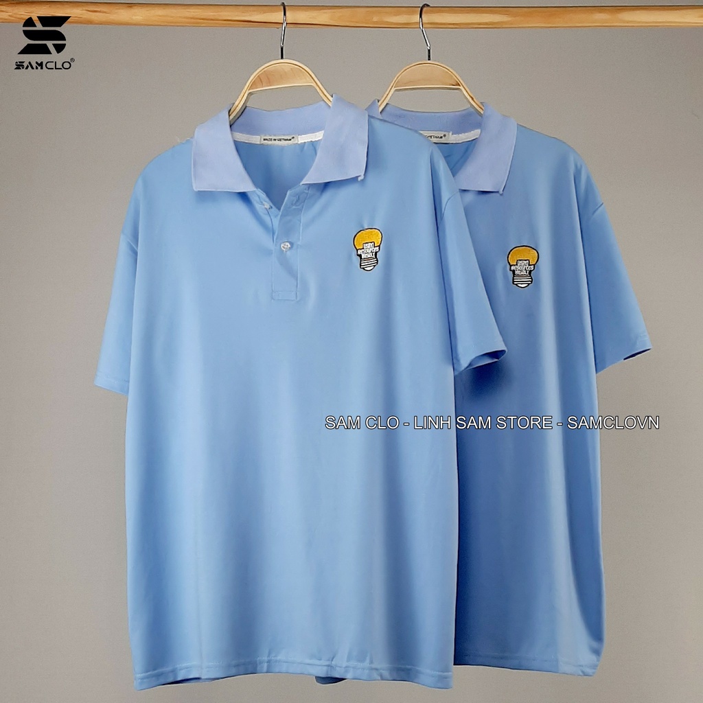 Áo thun Polo tay lỡ SAM CLO có cổ form rộng phông freesize dáng unisex mặc cặp, nhóm, lớp, đi học in hình BÓNG ĐÈN