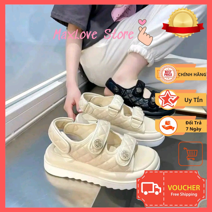 Giày Sandal hoa chàm đế bánh mì Xăng đan hoa trà đế răng cưa 5cm