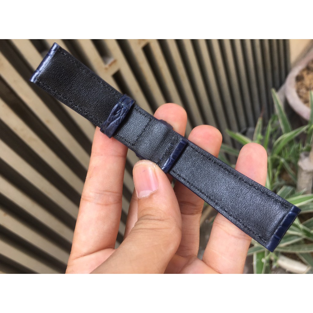Dây Da Đồng Hồ Da Cá Sấu Nam Màu Xanh Navy Vân Đốt Tre Đủ Size