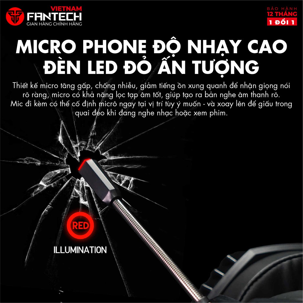 Tai Nghe Chơi Game Chụp Tai  FANTECH HG21 Âm Thanh Vòm 7.1 Có Micro Chân Cắm USB và LED RGB- Hãng Phân Phối Chính Thức