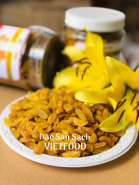 Hộp 500g Nho vàng Mỹ không hạt sấy lạnh VIETFOOD- Trái to dẻo ngọt