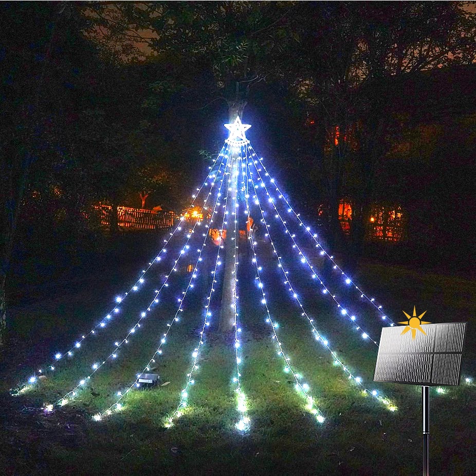 Đèn LED Năng Lượng Mặt Trời Chống Thấm Nước Hình Ngôi Sao 344 LED 8 Chế Độ Trang Trí Sân Vườn