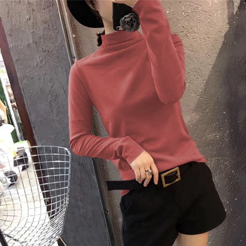 NRVP Áo thun cao cổ dài tay ôm vừa vặn dễ phối đồ thời trang thu đông 2020 cho nữ