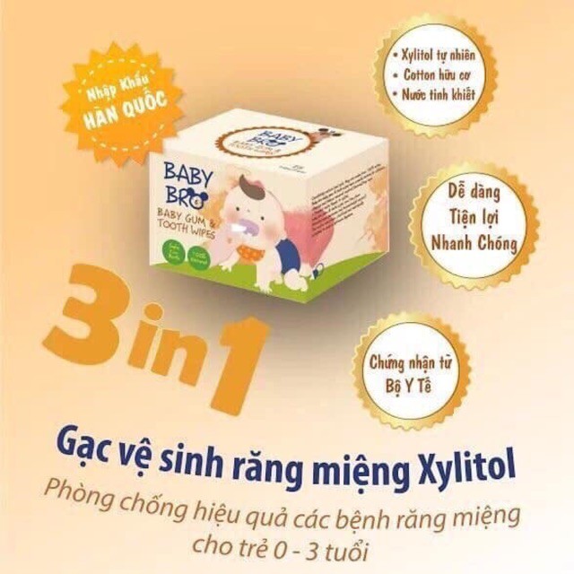 Hộp 25 khăn lau răng miệng rơ lưỡi Hàn Quốc Baby Bro hsd 2022