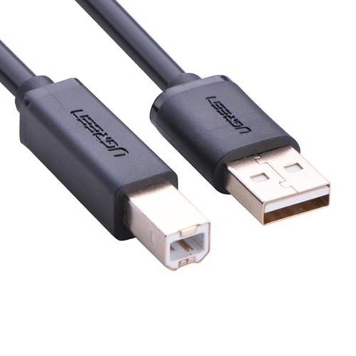 Dây máy in mạ vàng USB 2.0 chuẩn A đực sang chuẩn B đực dài 1.5M UGREEN US135 10350 (đen) - Hàng chính hãng