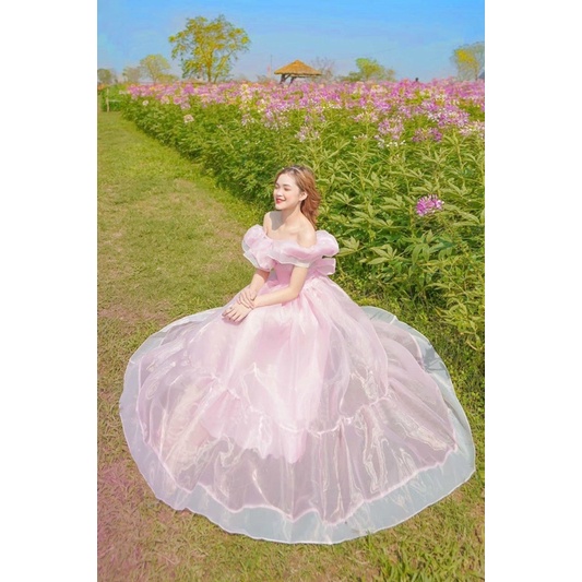 MS1257V ĐẦM XOÈ TRỄ VAI BÈO DÚN THẮT NƠ FULL SIZE S/M/L/XL