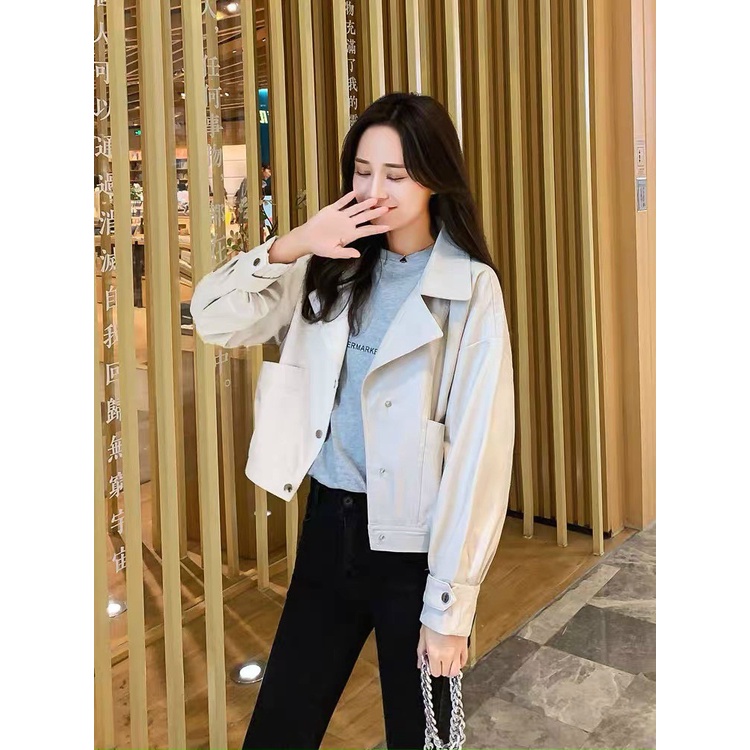 Áo da bomber dáng crt túi to tay bồng_Chất da mềm mịn_freesize<60kg + KÈM VIDEO