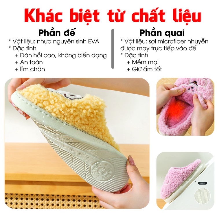 Dép bông, dép lông đi trong nhà nữ nam mùa đông quai ngang hình thú cute đế cao su TINZ|Mã Chopoodle