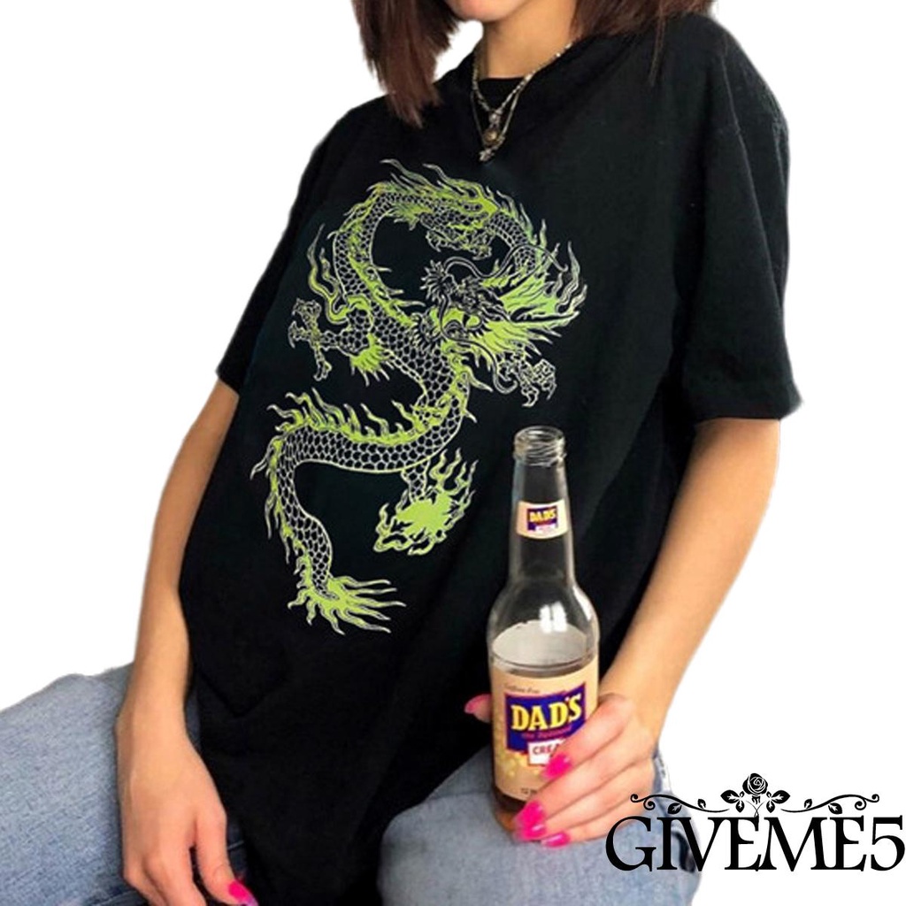 Áo Thun Nữ Tay Ngắn Cổ Tròn In Hình Rồng Thời Trang
