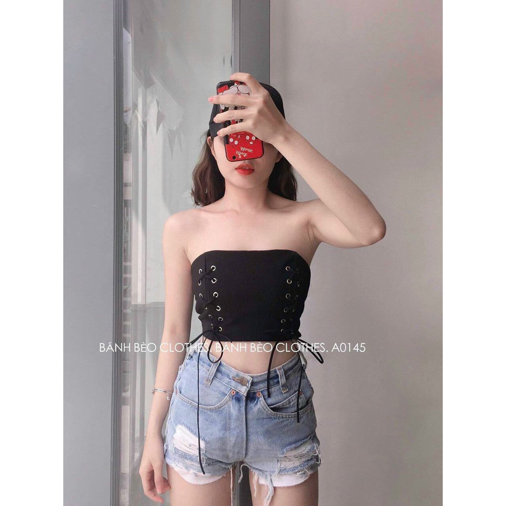 Áo ống croptop khoen đan dây trước cực xinh , chất thun bozip mềm mịn