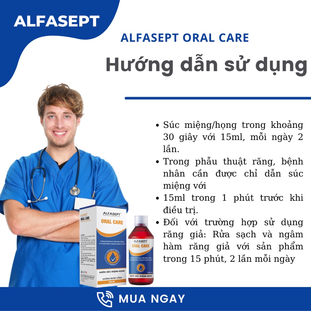 Nước Súc Miệng ALFASEPT Oral Care Hương Bạc Hà, Giúp Diệt Khuẩn, Ngăn Ngừa Mảng Bám, Vết Ố Trên Răng Lọ 250ml