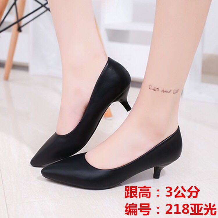 ■✼3cm small High heels female stiletto temperament black professional student formal dress etiquette plus size 5 thick heel mid-heeled shoes