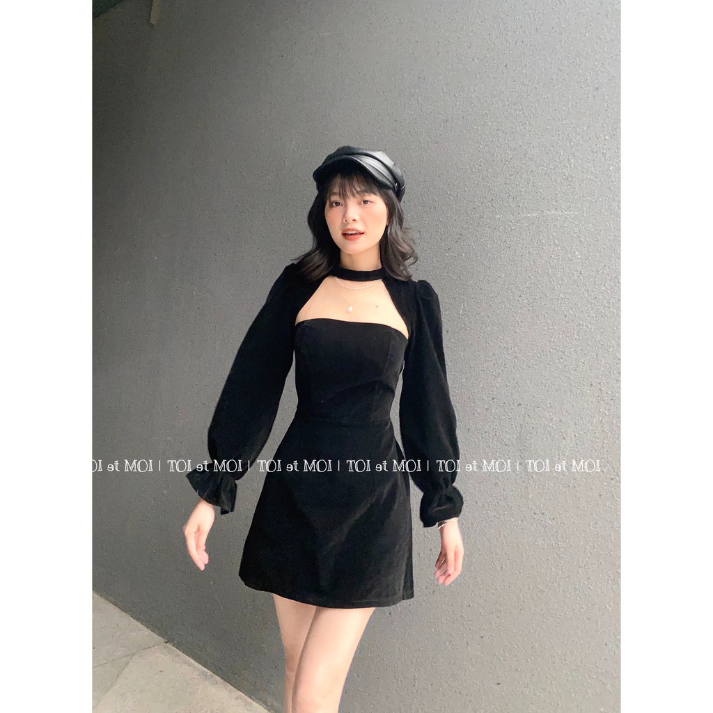 VIP VÁY NHUNG ĐEN CỔ VOAN_TOI et MOI (100% ẢNH THẬT)