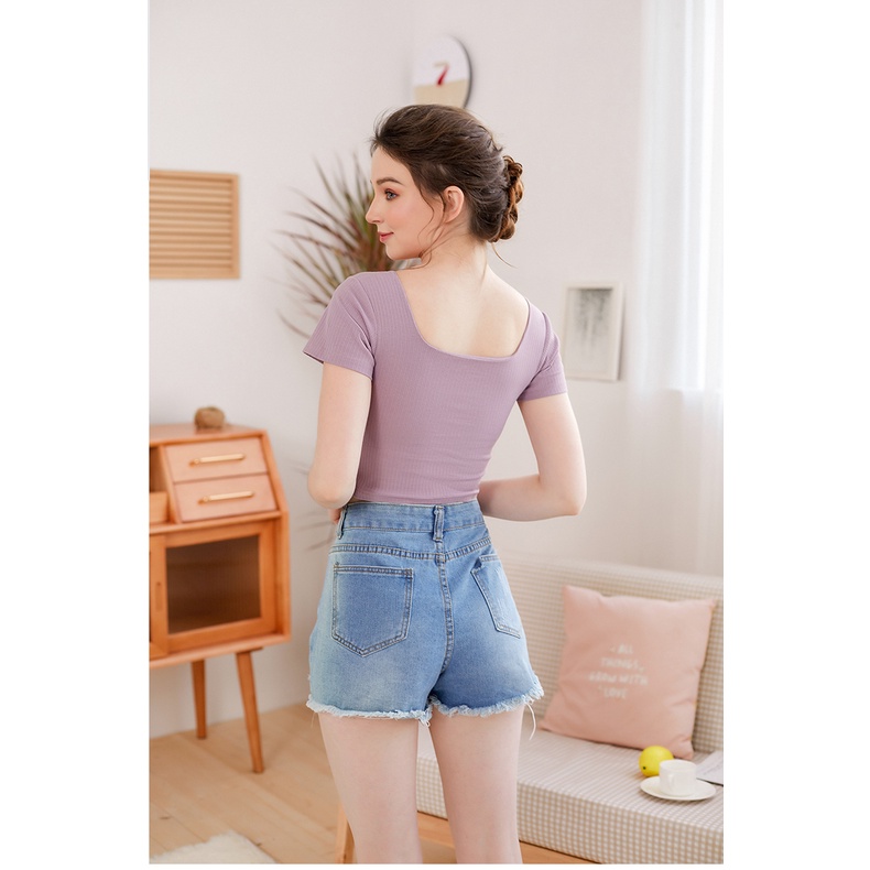 Áo Thun NgắN Tay Cổ Vuông ThờI Trang Cho Nữ