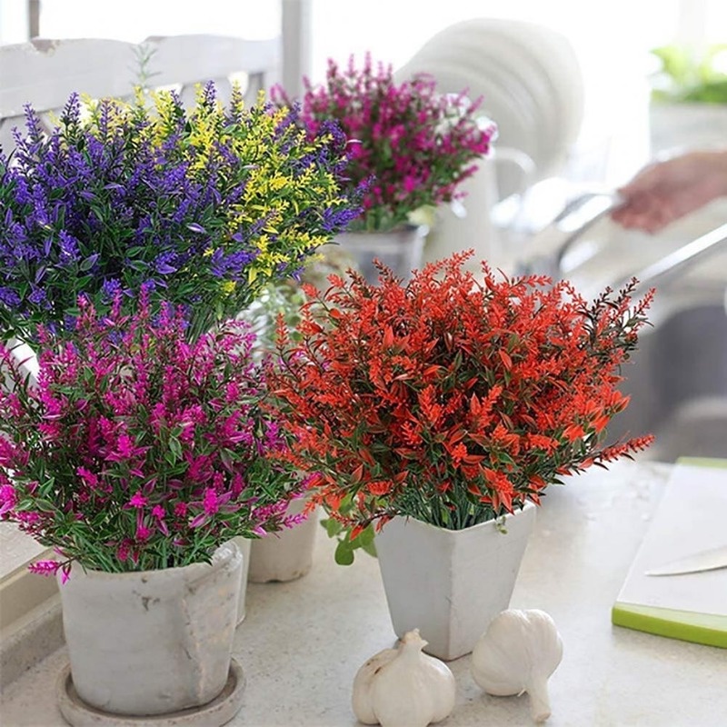Bó hoa oải hương giả 5 nhánh trang trí tiệc cưới sống động chân thật