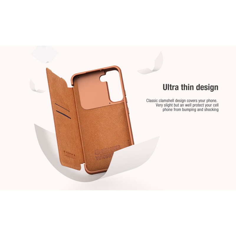 Bao da điện thoại Nillkin Qin Pro nắp lật bảo vệ 360 độ chống sốc chất lượng cao cho Samsung S22 Plus, S22 Ultra