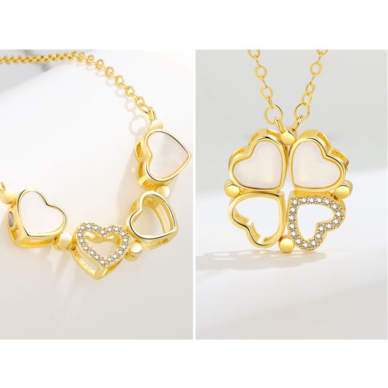 Vòng cổ Mặt Cỏ Bốn Lá Đính Đá Zircon Hình Trái Tim Hở Và Cỏ Bốn Lá