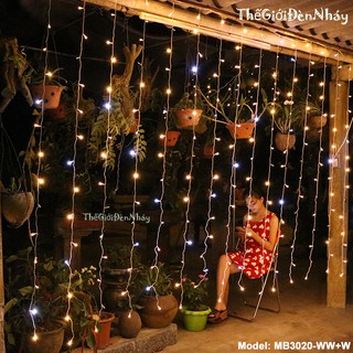 Đèn Mành Rèm 3 m*2m – nền Vàng lấp lánh ánh sao Trắng - Thế Giới Đèn Nháy