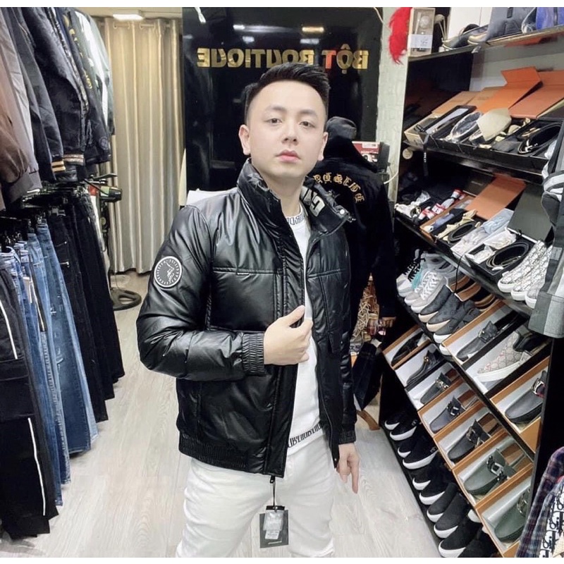 Áo phao ba lớp siêu dày có lót lông vũ hoạ tiết logo, Áo khoác mùa đông thời trang phong cách hàn quốc btshop từ 55-80kg