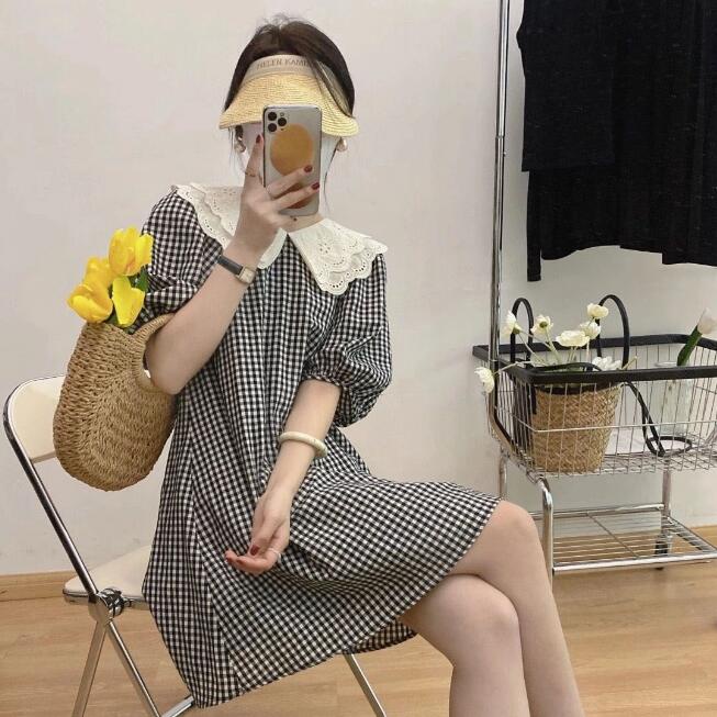 Đầm Cổ Peter Pan Kẻ Sọc Caro Phong Cách Phương Tây Trẻ Trung 2022 Cho Nữ