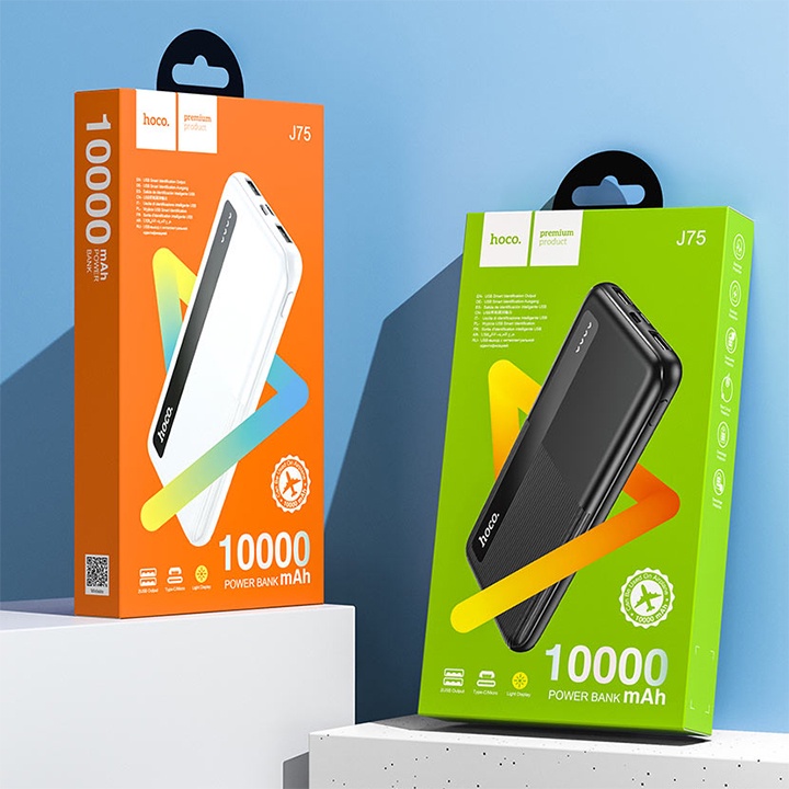 Sạc dự phòng HOCO J75 10000mAh, đầu ra 2 cồng USB nhanh , Có đèn Led báo dung lượng pin,  Educase86