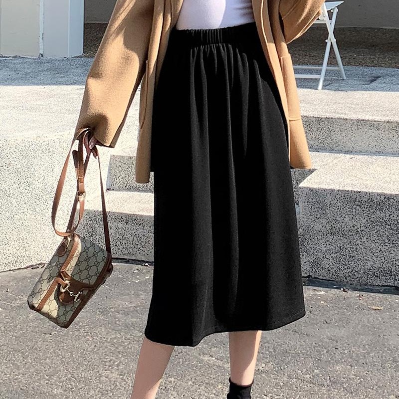 SUXI Chân Váy Dệt Kim Lưng Cao Màu Sắc Đơn Giản Thời Trang Thu Đông Cho Nữ