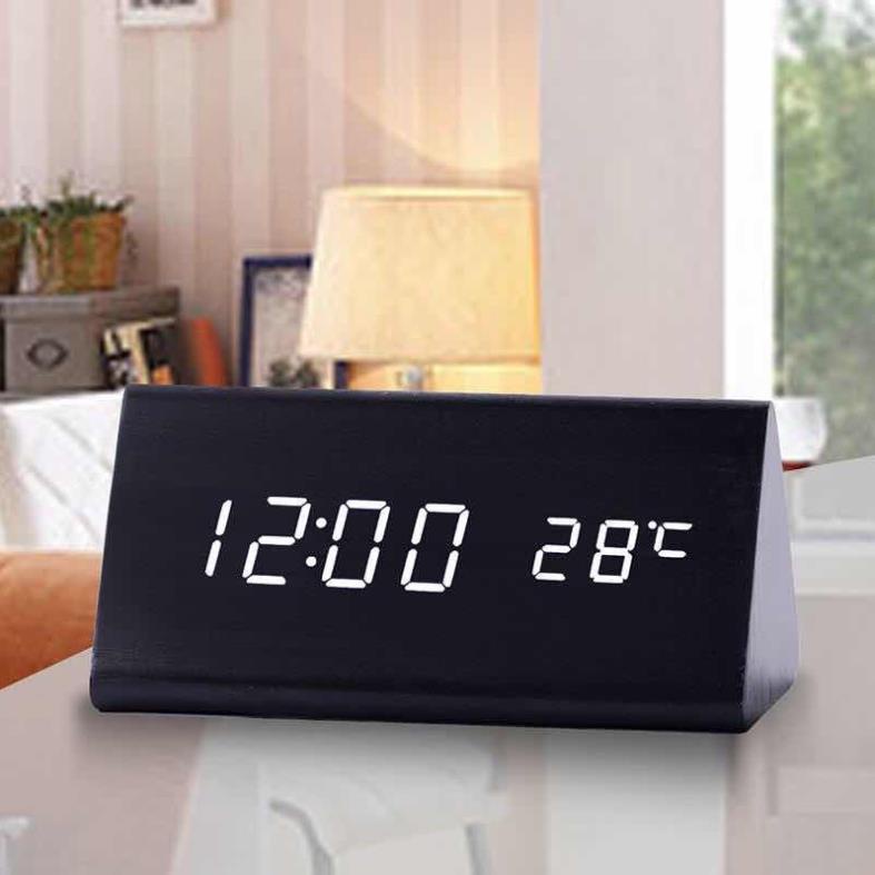 Đồng hồ gỗ led để bàn hình tam giác + Tặng pin - Trang trí decor vintage căn phòng - bảo hành 18 tháng - led trang trí