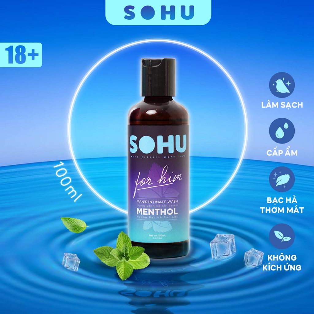 Dung dịch vệ sinh nam SOHU bạc hà bắc cực the mát khử mùi tự nhiên lành tính chai 100ml