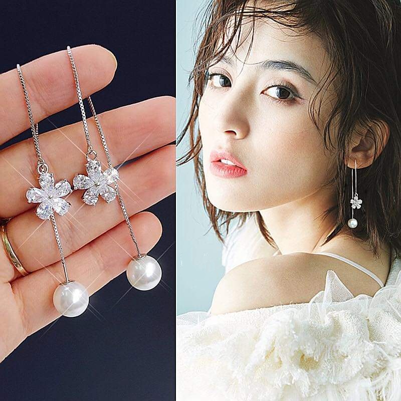 Bông tai bạc ta hoa tuyết dáng dài