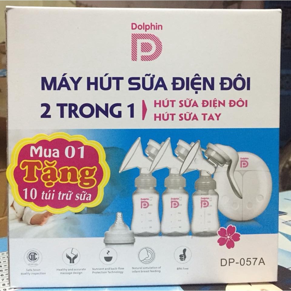 Máy Hút Sữa Điện Đôi 2 Trong 1 Dolphin - Tặng 10 túi trữ sữa - CAO CẤP