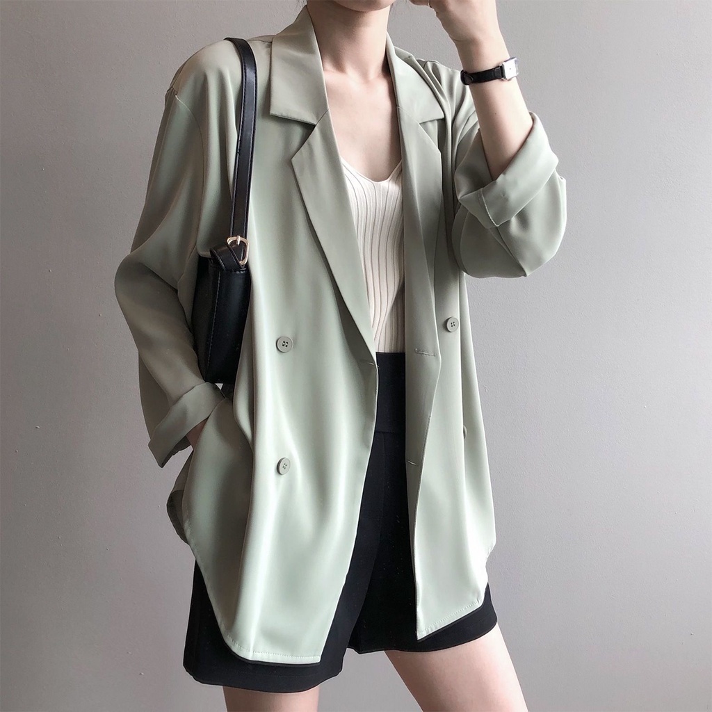 Áo Khoác Vest Vải Voan Mỏng Dáng Rộng Kiểu Hàn Quốc Dễ Thương Cho Nữ