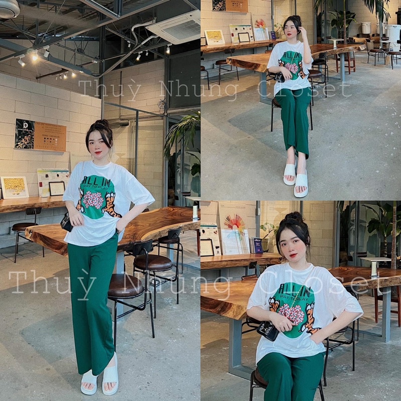 SET QUẦN SUÔNG ÁO THUN COTTON ĐÁNG YÊU KÈM HÌNH THẬT