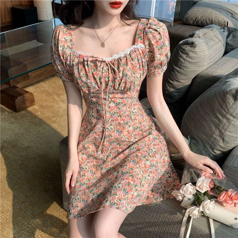 ĐẦM NGẮN HOA CHUÔNG CỔ TÍCH THẮT NƠ SAU