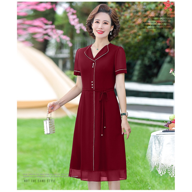 Đầm Chiffon Che Bụng Phong Cách Phương Tây Thời Trang Mùa Hè Mới 2023 Cho Phụ Nữ Trung Niên 40-5 Tuổi