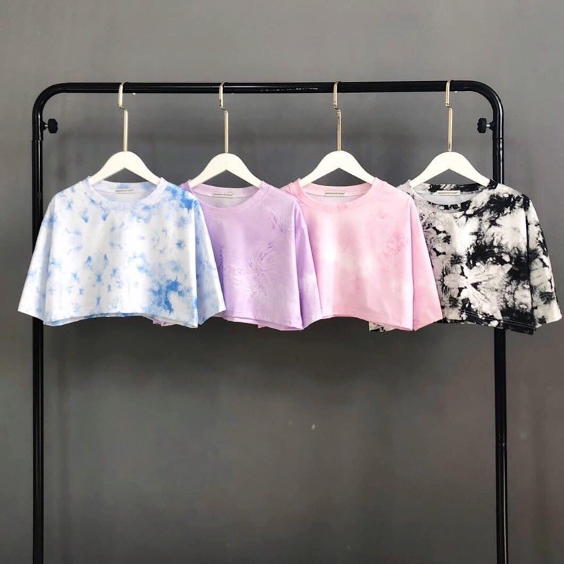 Áo Croptop Loang Trơn 3D Rộng Tay Lở Ảnh Thật