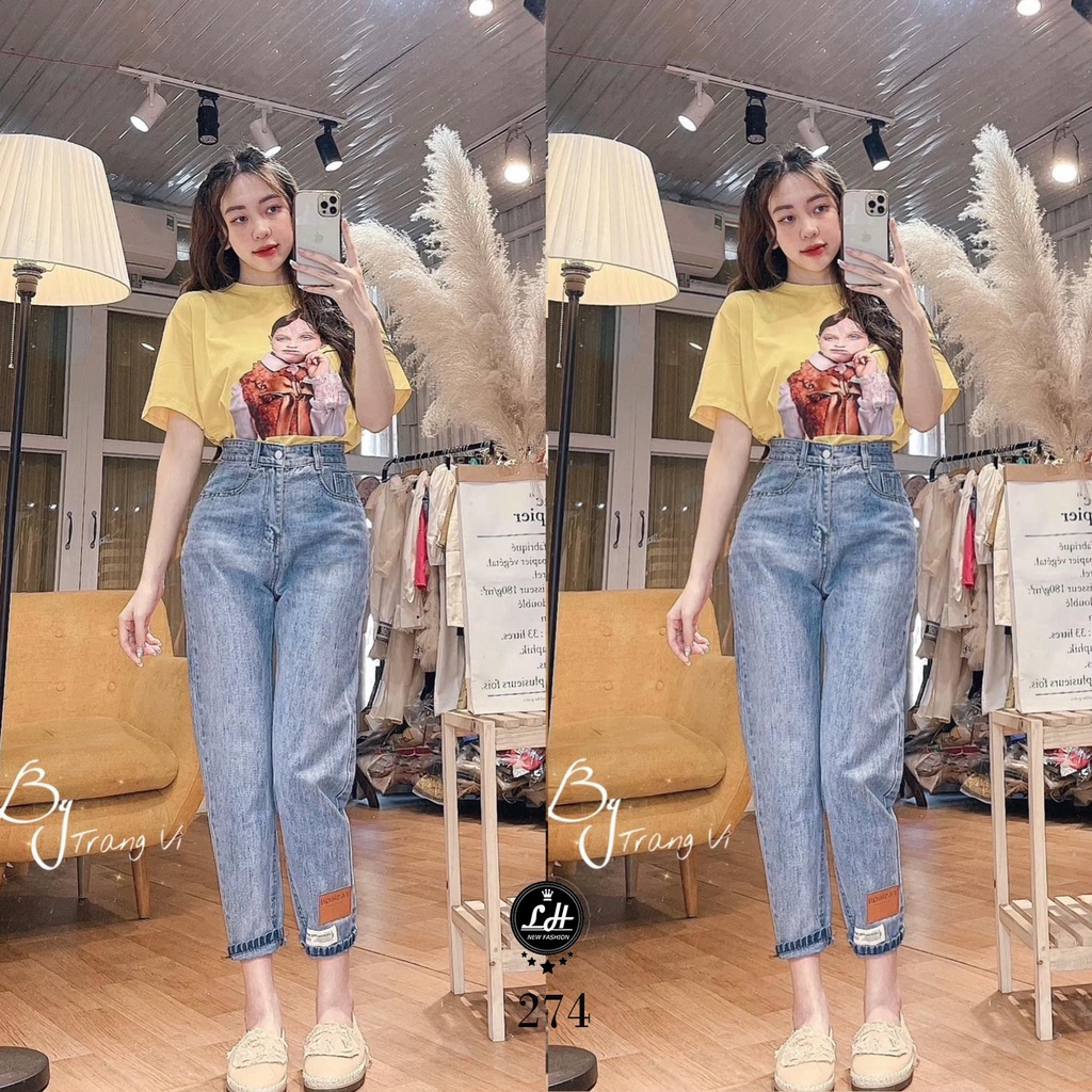 Quần bò baggy xám trơn có tag trên lai siêu đọc la Lê Huy Fashion Ms 274