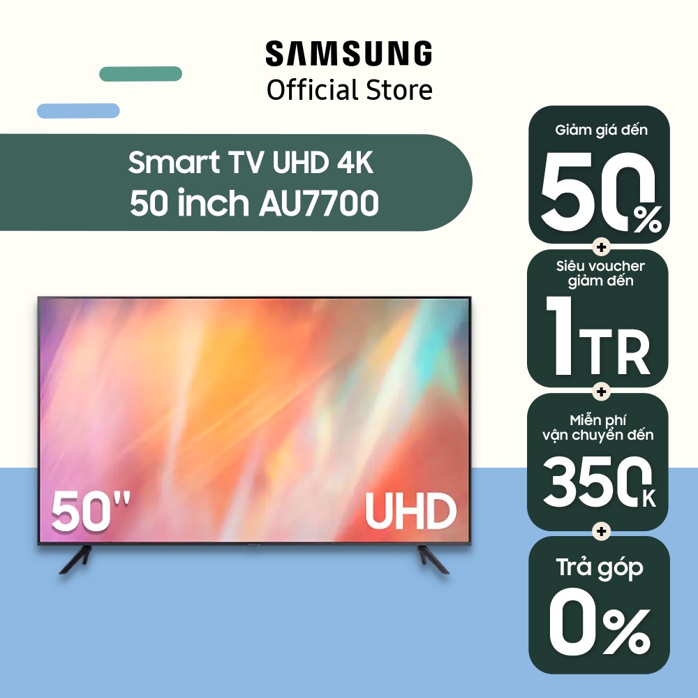 [Nhập ELSSHOT giảm 5% - đơn 3TR] Smart Tivi Samsung Crystal UHD 4K 50 inch UA50AU7700KXXV - Miễn phí lắ