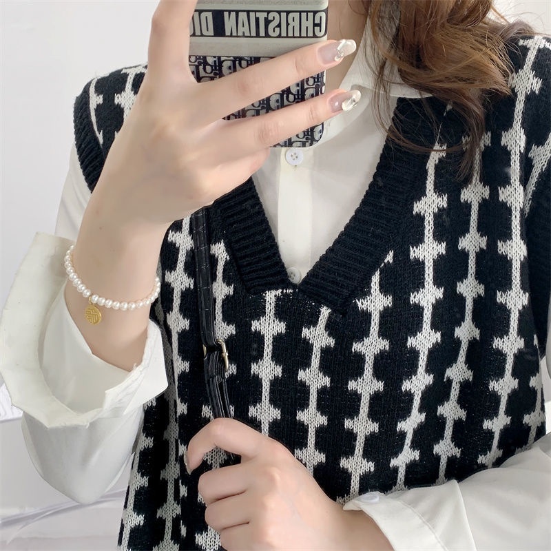Áo Sweater Dệt Kim Sát Nách In Họa Tiết Kiểu Retro Thời Trang Mùa Thu