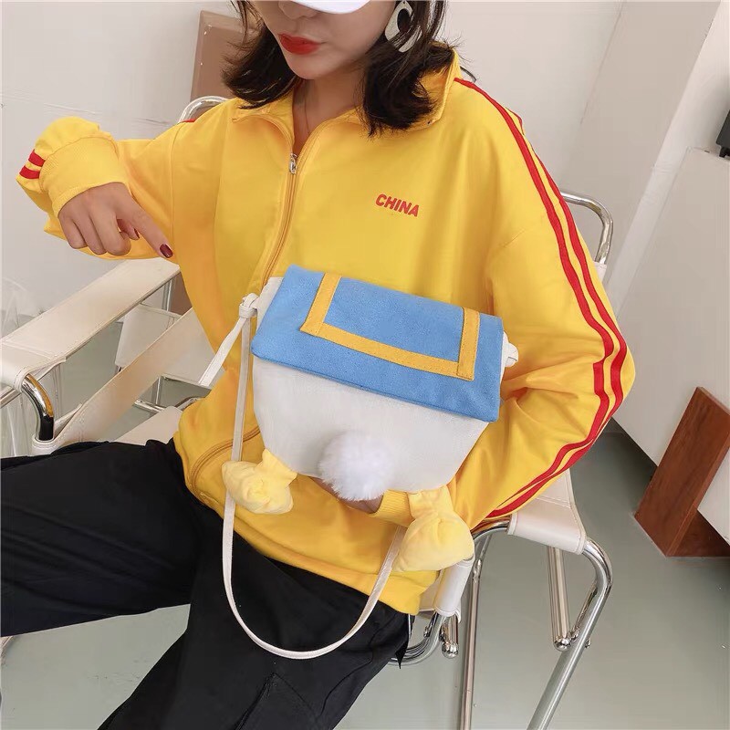 Túi Vải Đeo Chéo Dễ Thương Hình Donald Duck From Nhỏ Phong Cách Hàn Quốc - Túi Đeo Chéo - Túi Vải Học Sinh