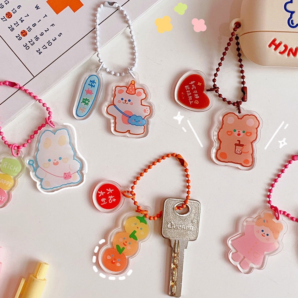 Móc khóa nhựa acrylic trong suốt hình thỏ/gấu hoạt hình dễ thương