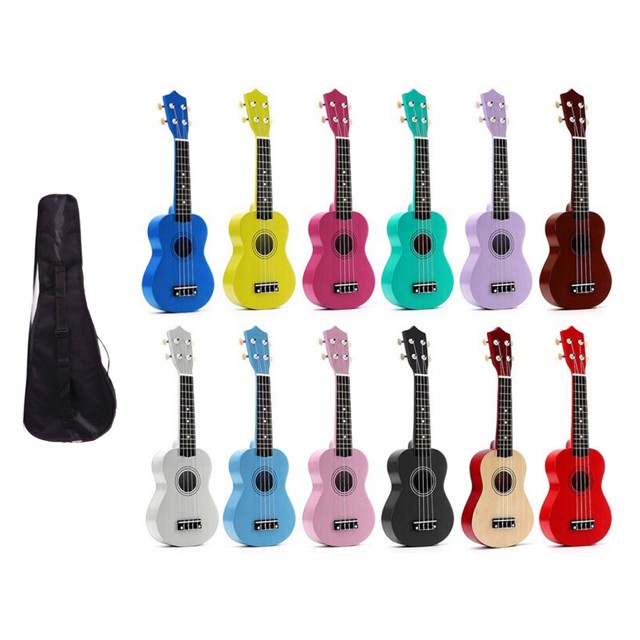 Đàn Soprano Ukulele nhiều màu trơn kèm Bao đựng đàn (Tặng: Pick gảy, Dây đàn số 1, Sách hướng dẫn học cơ bản) có sẵn