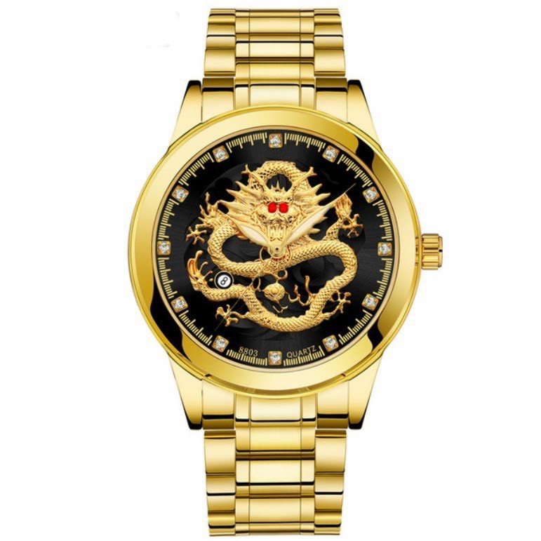 (Giá sỉ) Đồng hồ thời trang Nam Rồng vàng có lịch - kim dạ quang sang trọng AB83 | BigBuy360 - bigbuy360.vn