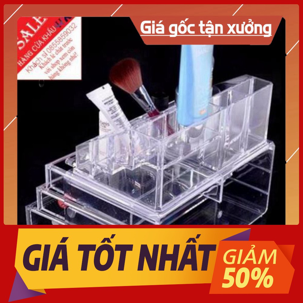 [Sale toàn shop] Sẵn hàng KỆ MỸ PHẨM 4 TẦNG KÈM KHAY SON TRONG SUỐT