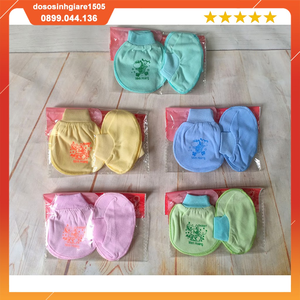 Set Bao tay chân Minh Hoàng MÀU và SỌC cổ bo cho bé sơ sinh/ Set 1 đôi bao tay và 1 đôi bao chân màu cổ bo Minh Hoàng